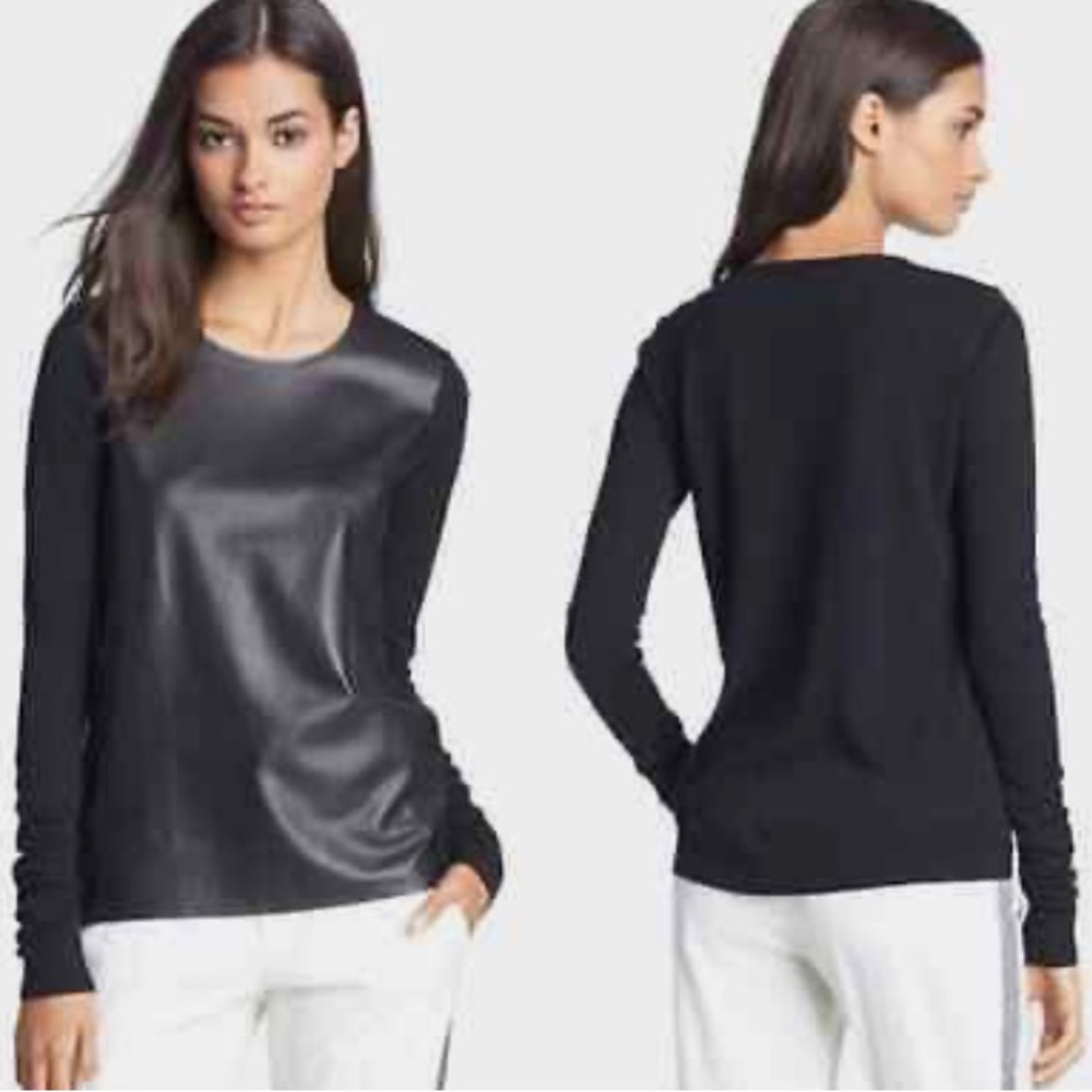 Vince Leather Paneled Wool Sweater - Small